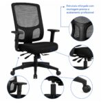 Cadeira de Escritório Cadeira Ergonômica para Escritório NR17 Tela Mesh e Estrutura Preta Fosca