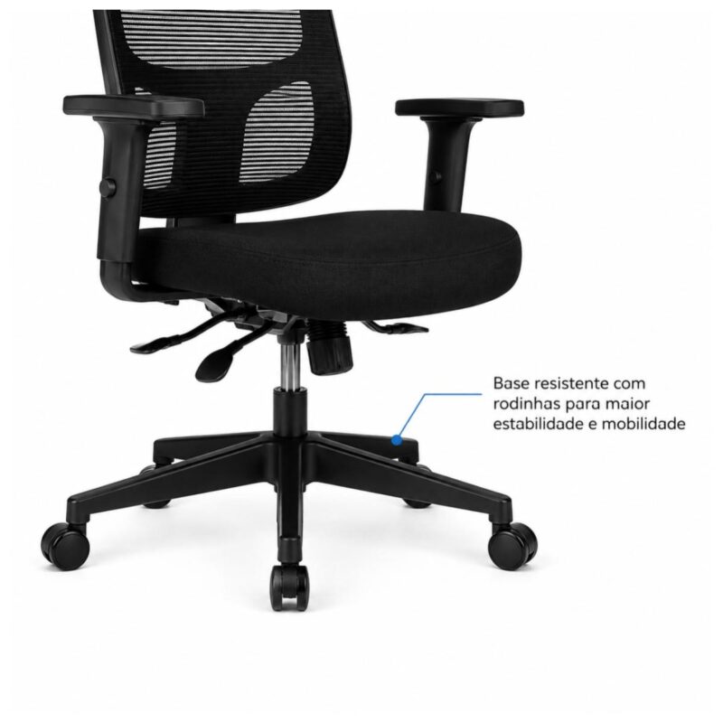 Cadeira de Escritório Cadeira Ergonômica para Escritório NR17 Tela Mesh e Estrutura Preta Fosca