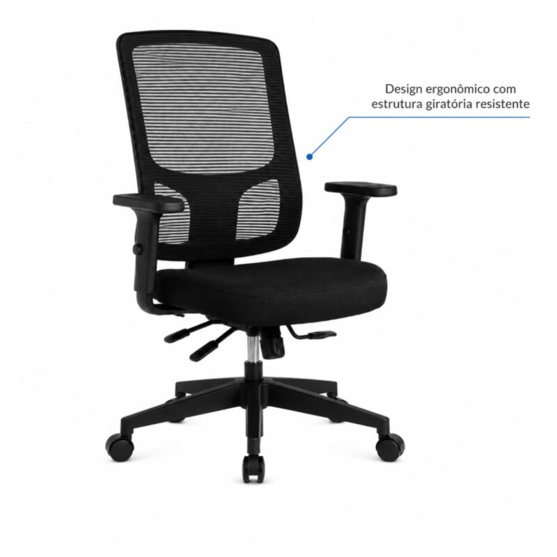 Cadeira de Escritório Cadeira Ergonômica para Escritório NR17 Tela Mesh e Estrutura Preta Fosca