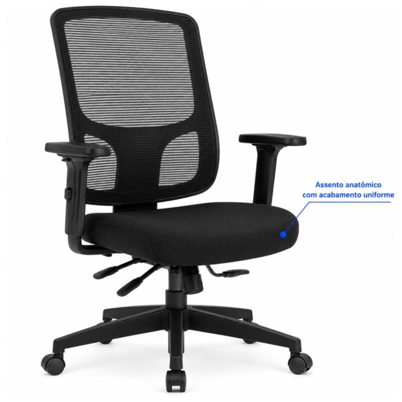 Cadeira de Escritório Cadeira Ergonômica para Escritório NR17 Tela Mesh e Estrutura Preta Fosca