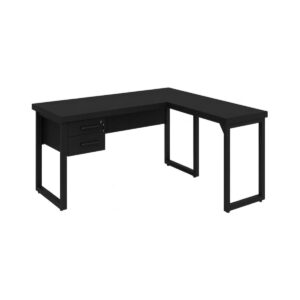 Mesa em L PÉ QUADRO (Mesa 1,50m + Mesa Auxiliar) - C/ Gavetas - PRETO / PRETO - 26210