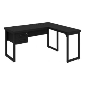 Mesa em L PÉ QUADRO (Mesa 1,70m + Mesa Auxiliar) - C/ Gavetas - PRETO / PRETO - 26211