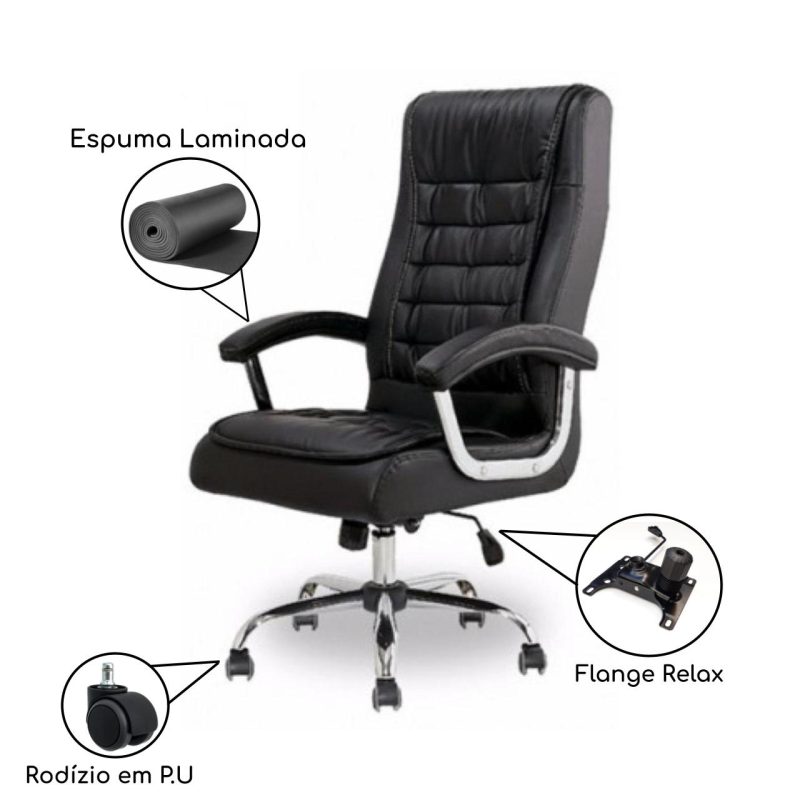 Cadeira Escritório Poltrona LUXO IMPORTADA Concha Dupla Syncron - Couríssimo Preto - 30017