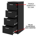 Móveis para Escritório Arquivo de Madeira para Pasta Suspensa com 4 Gavetas - MDP PRETO - 26035