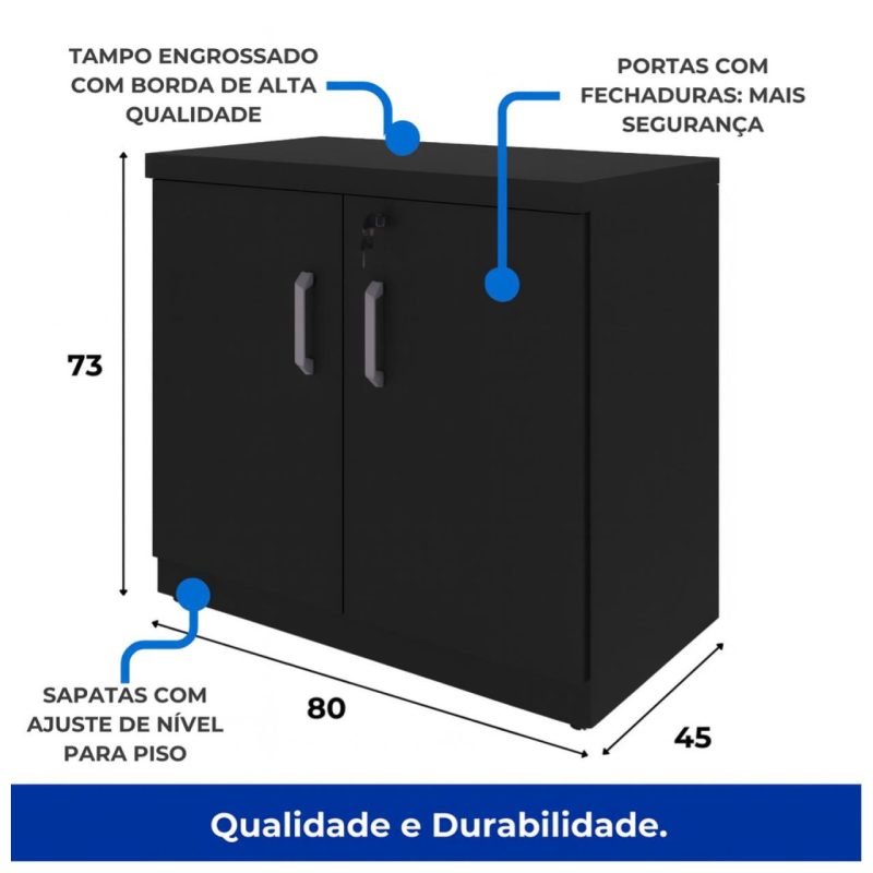 Móveis para Escritório Armário Baixo com Prateleiras Internas – MDP Preto - 26030