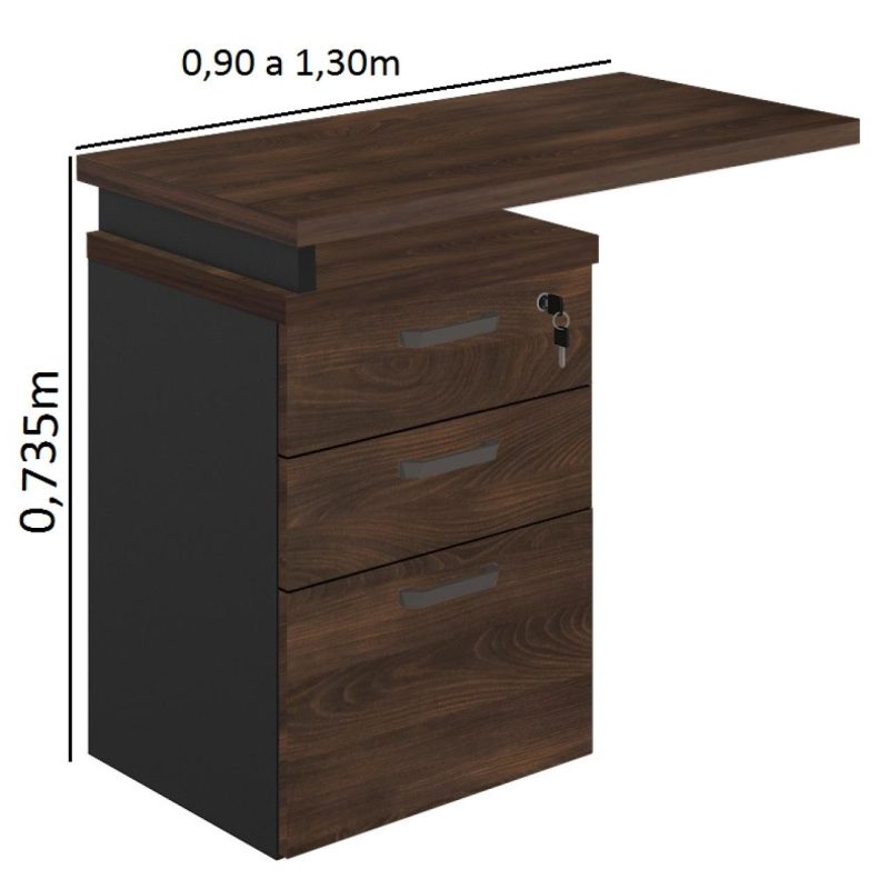 Móveis para Escritório Mesa AUXILIAR c/ 03 Gavetas Pedestal 40mm - WORKSTART - MARSALA/PRETO - 51020