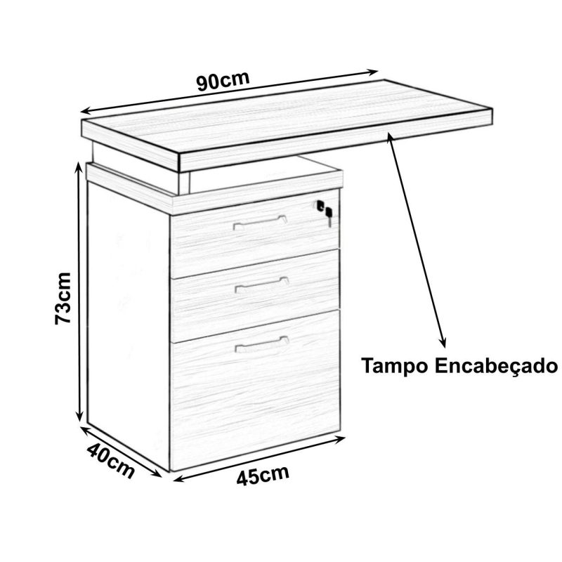 Móveis para Escritório Mesa AUXILIAR c/ 03 Gavetas Pedestal 40mm - WORKSTART - MARSALA/PRETO - 51020