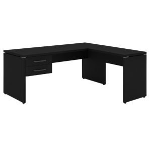 Mesa em L PÉ PAINEL (Mesa 1,70m + Mesa Auxiliar) - S/ Gavetas - PRETO / PRETO - 26015