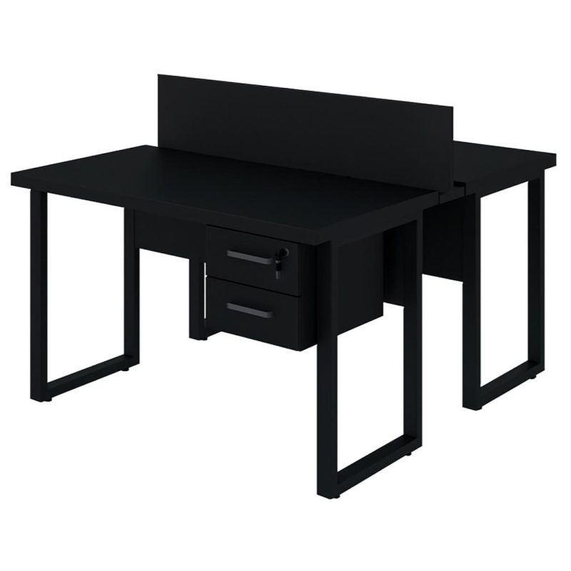 Móveis para Escritório Mesa Dupla de Escritório PÉ QUADRO - 1,20x1,35m - C/ Gavetas - PRETO / PRETO - 26802