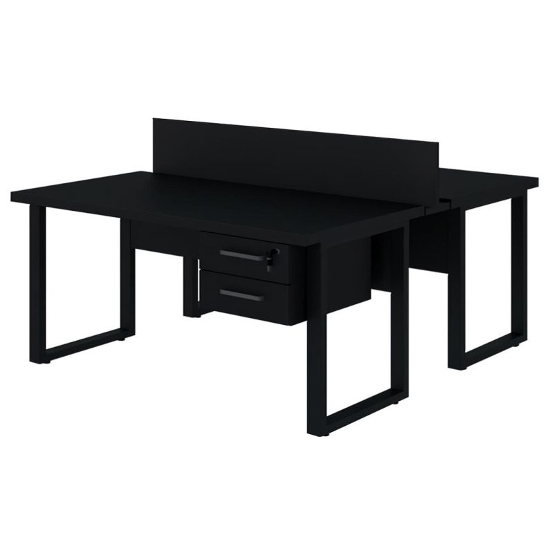 Móveis para Escritório Mesa Dupla de Escritório PÉ QUADRO - 1,50x1,35m - C/ Gavetas - PRETO / PRETO - 26804
