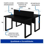 Móveis para Escritório Mesa Dupla de Escritório PÉ QUADRO - 1,20x1,35m - C/ Gavetas - PRETO / PRETO - 26802