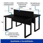 Móveis para Escritório Mesa Dupla de Escritório PÉ QUADRO - 1,50x1,35m - S/ Gavetas - PRETO / PRETO - 26803