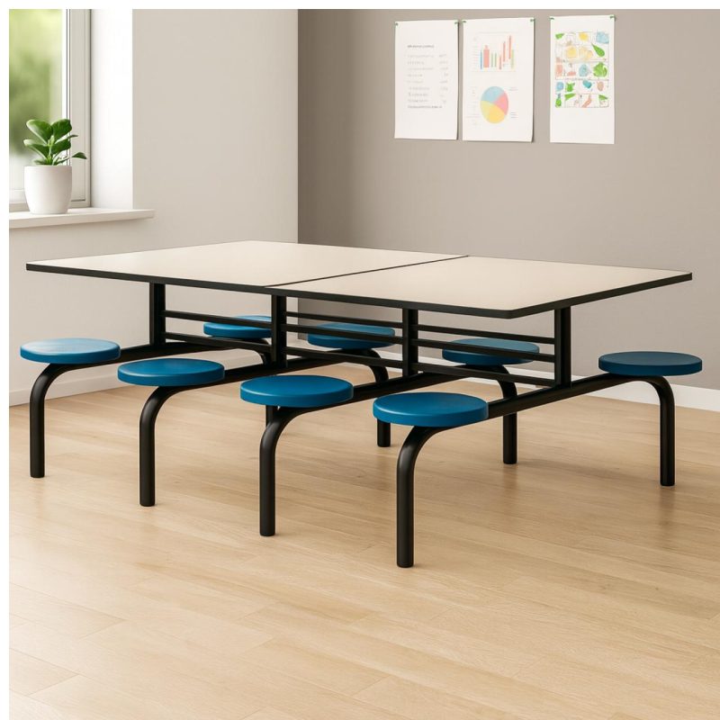 Mesas para Refeitório Mesa para Refeitório FIXA 8 Lugares MDP Branco de 25 mm - Assento AZUL - 50101