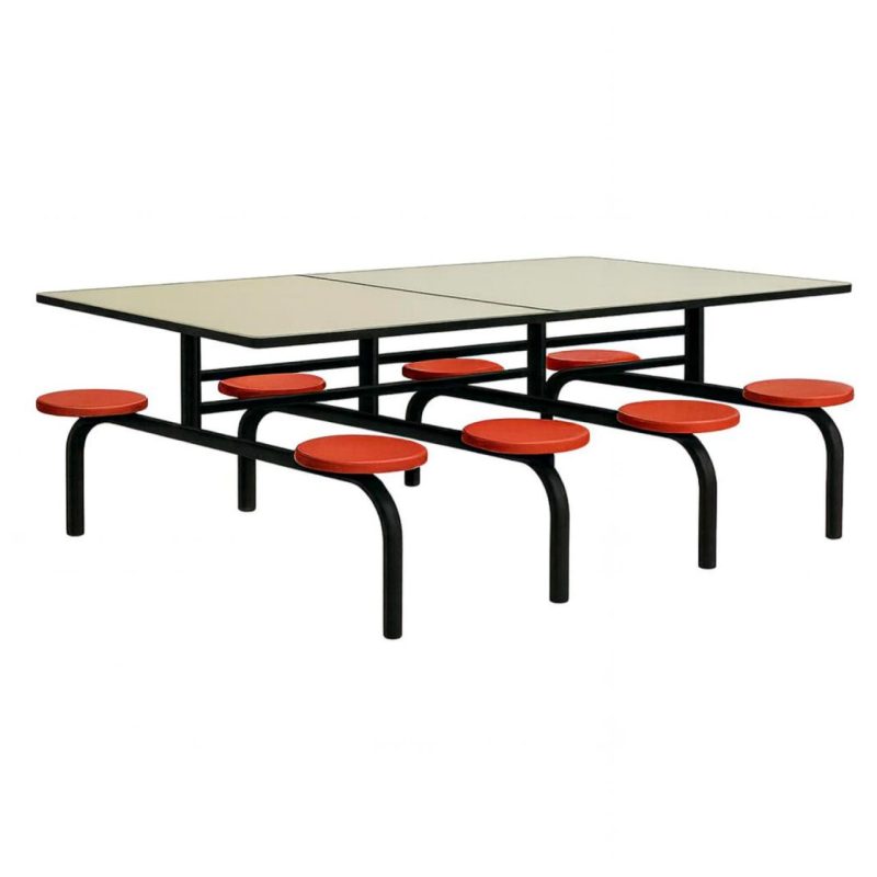 Mesas para Refeitório Mesa para Refeitório FIXA 8 Lugares MDP Branco de 25 mm - Assento VERMELHO - 50103