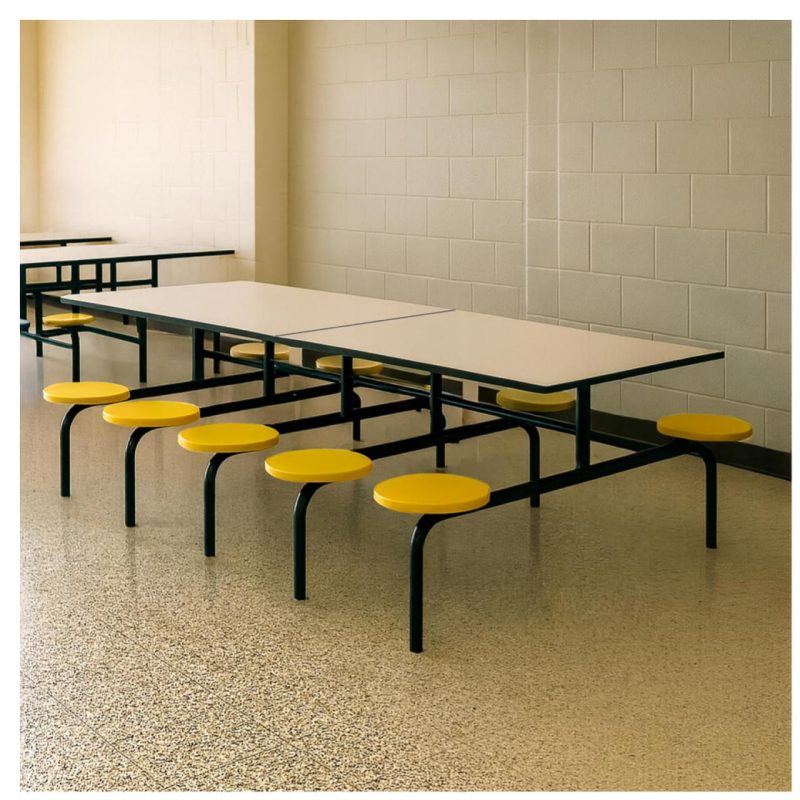 Mesa para Refeitório FIXA 10 Lugares MDP Branco de 25 mm - Assento AMARELO - 50105