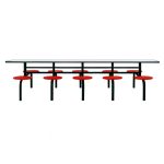 Mesa para Refeitório FIXA 10 Lugares MDP Branco de 25 mm - Assento VERMELHO - 50106