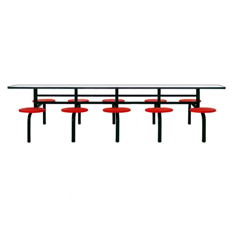 Mesa para Refeitório FIXA 10 Lugares MDP Branco de 25 mm - Assento VERMELHO - 50106