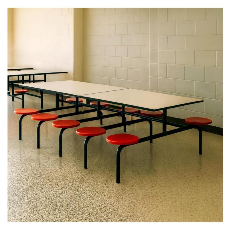 Mesa para Refeitório FIXA 10 Lugares MDP Branco de 25 mm - Assento VERMELHO - 50106