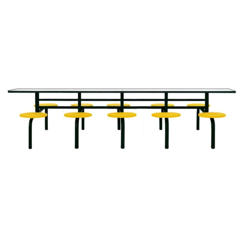 Mesa para Refeitório FIXA 10 Lugares MDP Branco de 25 mm - Assento AMARELO - 50105