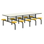 Mesa para Refeitório FIXA 10 Lugares MDP Branco de 25 mm - Assento AMARELO - 50105
