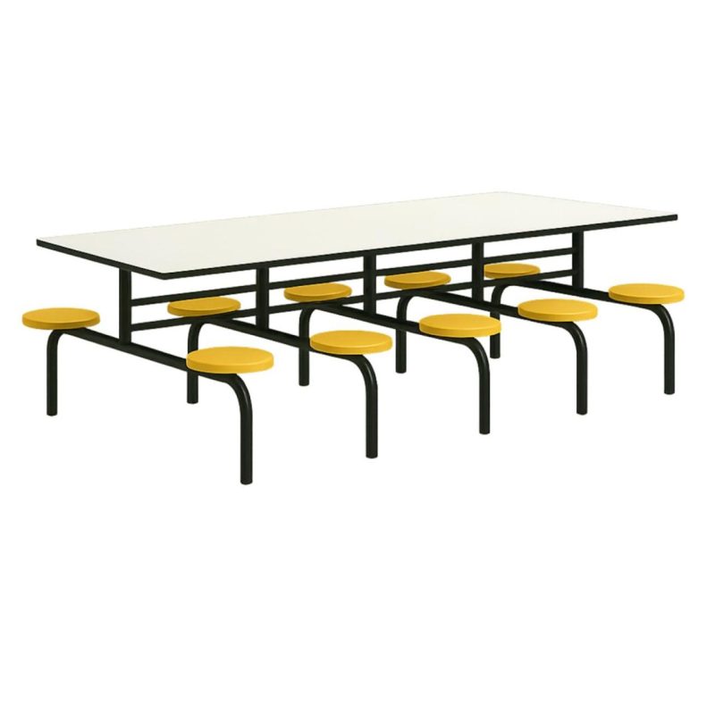 Mesa para Refeitório FIXA 10 Lugares MDP Branco de 25 mm - Assento AMARELO - 50105