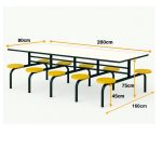 Mesa para Refeitório FIXA 10 Lugares MDP Branco de 25 mm - Assento AMARELO - 50105