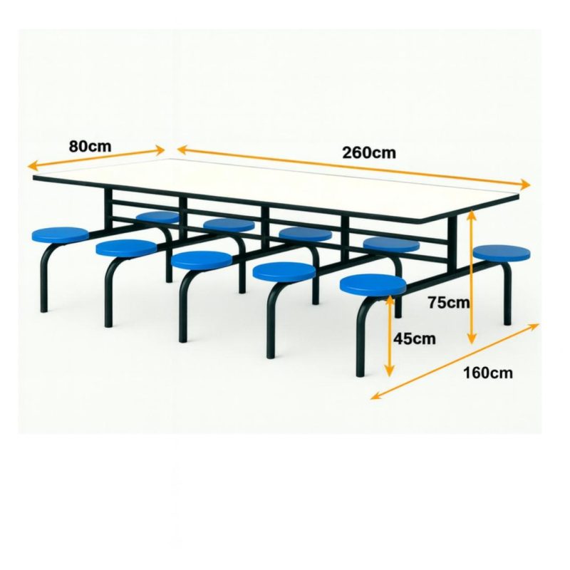 Mesa para Refeitório FIXA 10 Lugares MDP Branco de 25 mm - Assento AZUL - 50104