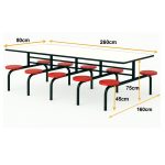 Mesa para Refeitório FIXA 10 Lugares MDP Branco de 25 mm - Assento VERMELHO - 50106