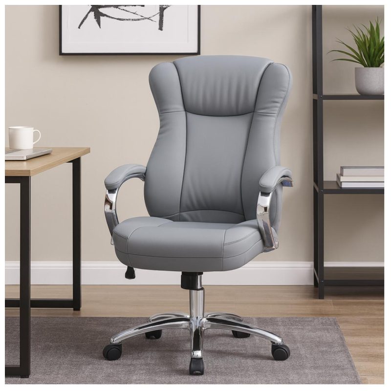 Cadeira Escritório Cadeira Escritório Presidente BOSS com Base Cromada - Corino Cinza - 31403