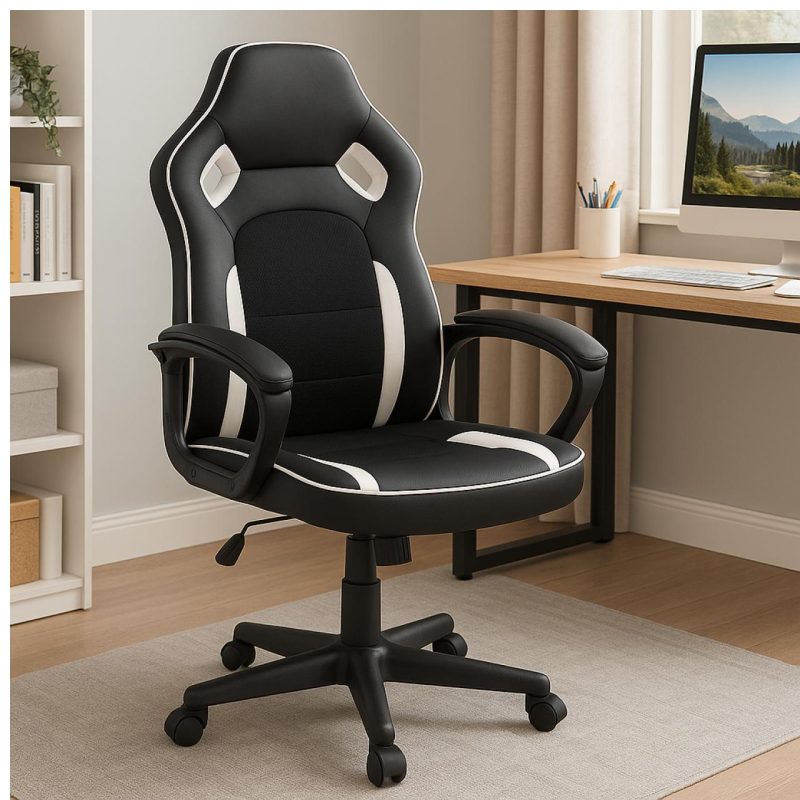 Cadeira Escritório Cadeira Gamer Escritório Giratória NEXX - Cor Preto / Branco - 30082 Cadeira Escritório Cadeira Gamer Escritório Giratória NEXX - Cor Preto / Branco - 30082