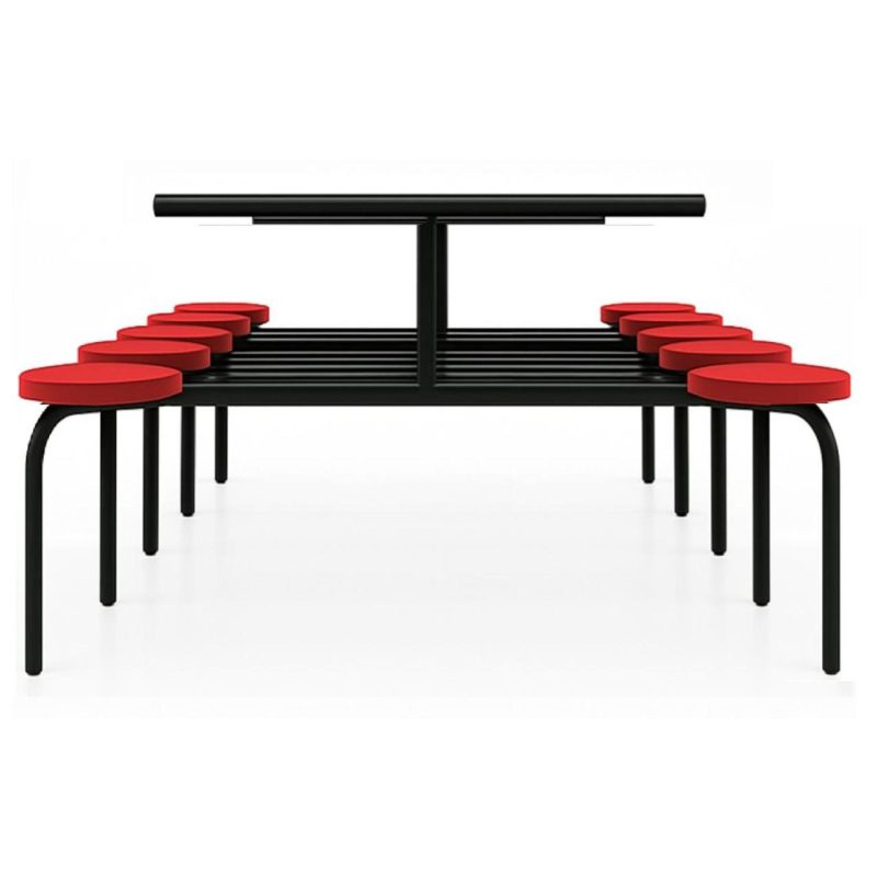 Mesa para Refeitório FIXA 10 Lugares MDP Branco de 25 mm - Assento VERMELHO - 50106