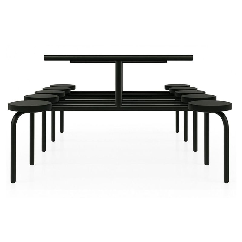 Mesa para Refeitório FIXA 10 Lugares MDP Branco de 25 mm - Assento Preto - 50046