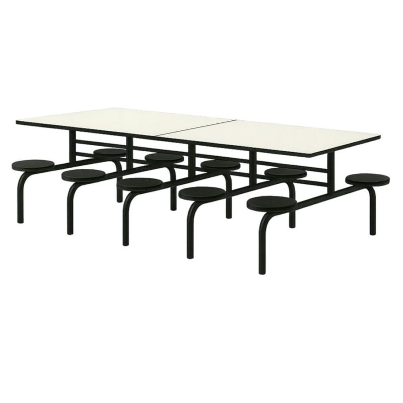 Mesa para Refeitório FIXA 10 Lugares MDP Branco de 25 mm - Assento Preto - 50046