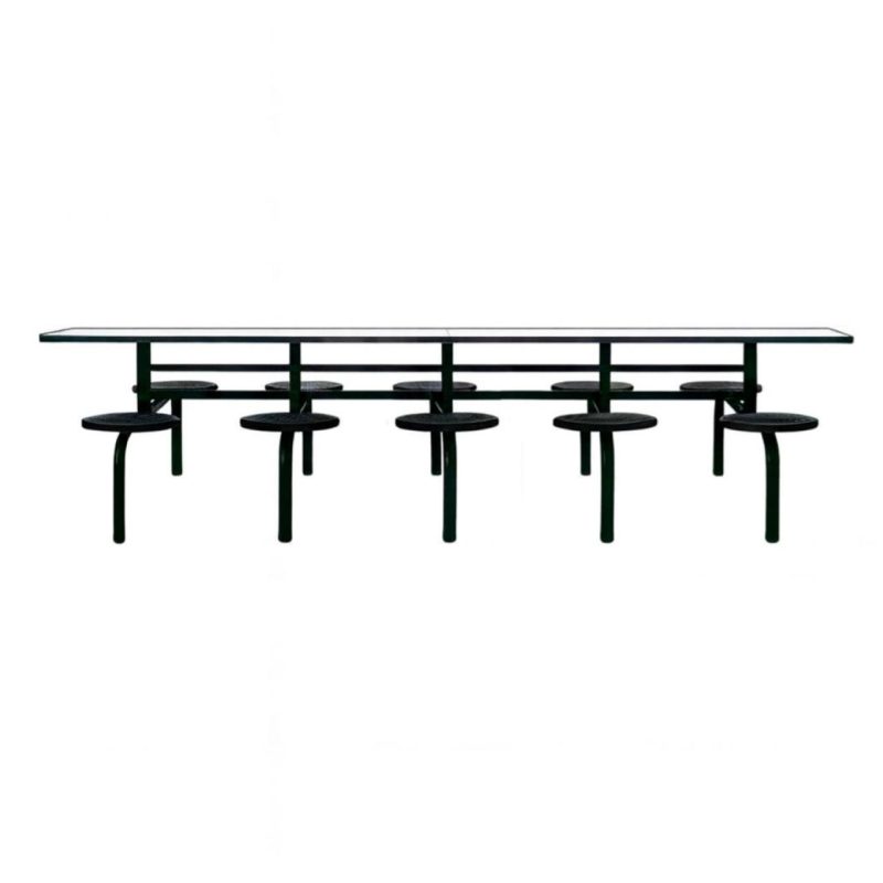 Mesa para Refeitório FIXA 10 Lugares MDP Branco de 25 mm - Assento Preto - 50046