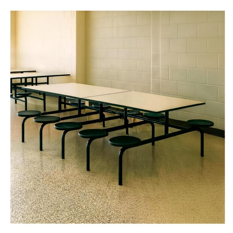 Mesa para Refeitório FIXA 10 Lugares MDP Branco de 25 mm - Assento Preto - 50046