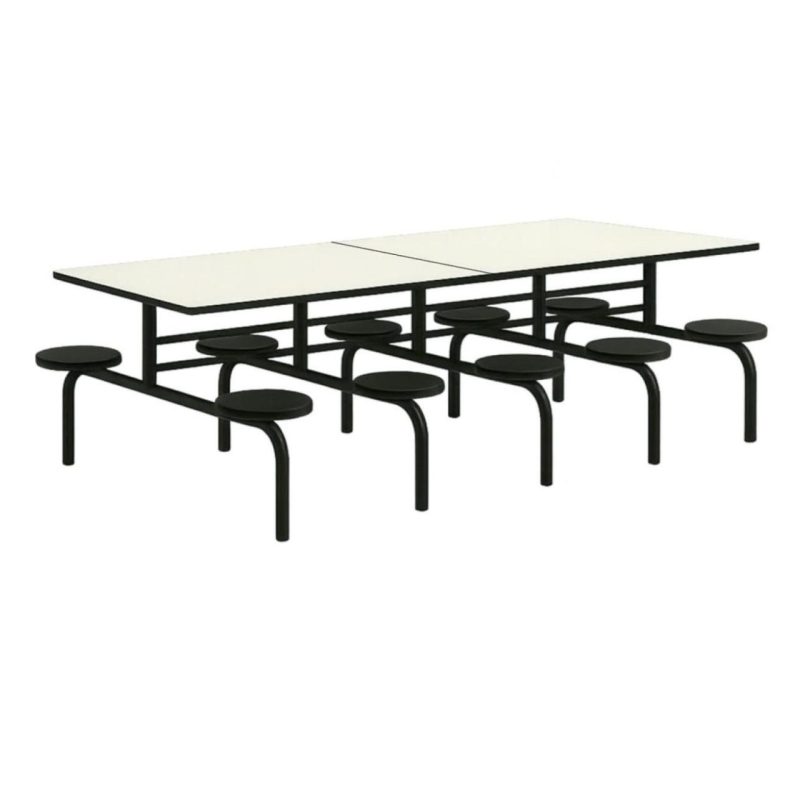 Mesa para Refeitório FIXA 10 Lugares MDP Branco de 25 mm - Assento Preto - 50046
