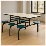 Mesa para Refeitório FIXA 6 Lugares MDP Branco de 25 mm - Assento AZUL - 50201