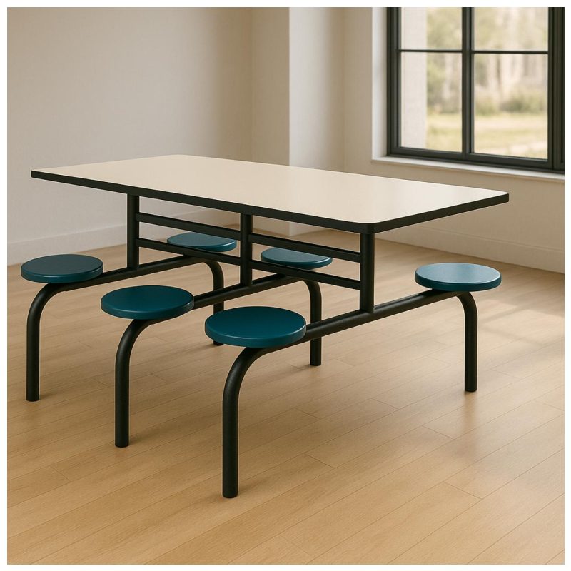 Mesa para Refeitório FIXA 6 Lugares MDP Branco de 25 mm - Assento AZUL - 50201