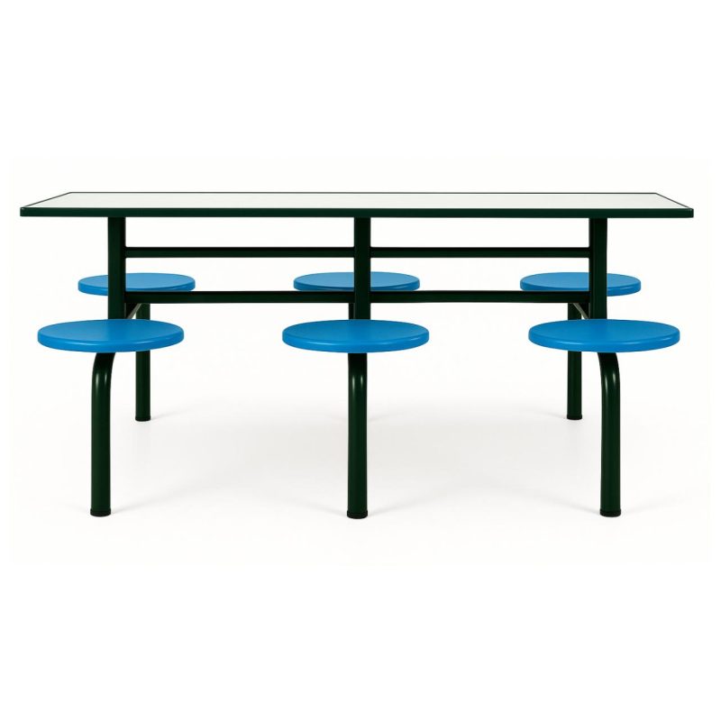 Mesa para Refeitório FIXA 6 Lugares MDP Branco de 25 mm - Assento AZUL - 50201