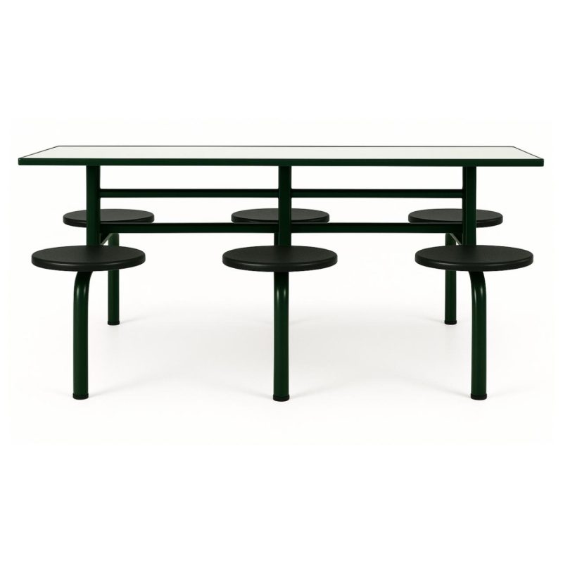 Mesa para Refeitório FIXA 6 Lugares MDP Branco de 25 mm - Assento PRETO - 50202