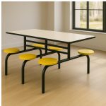 Mesa para Refeitório FIXA 6 Lugares MDP Branco de 25 mm - Assento AMARELO - 50203