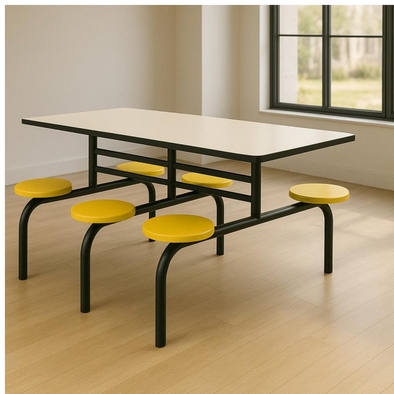 Mesa para Refeitório FIXA 6 Lugares MDP Branco de 25 mm - Assento AMARELO - 50203