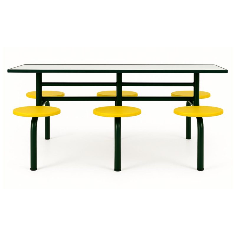 Mesa para Refeitório FIXA 6 Lugares MDP Branco de 25 mm - Assento AMARELO - 50203