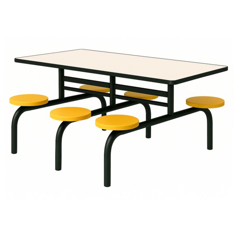 Mesa para Refeitório FIXA 6 Lugares MDP Branco de 25 mm - Assento AMARELO - 50203
