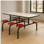 Mesa para Refeitório FIXA 6 Lugares MDP Branco de 25 mm - Assento VERMELHO - 50204