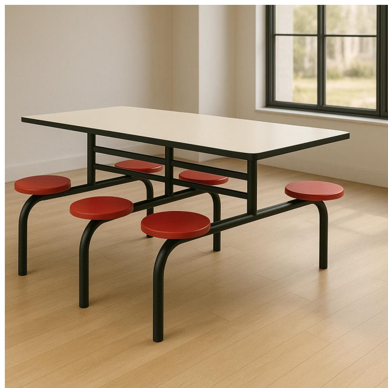 Mesa para Refeitório FIXA 6 Lugares MDP Branco de 25 mm - Assento VERMELHO - 50204