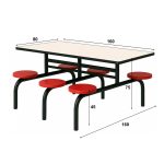 Mesa para Refeitório FIXA 6 Lugares MDP Branco de 25 mm - Assento VERMELHO - 50204