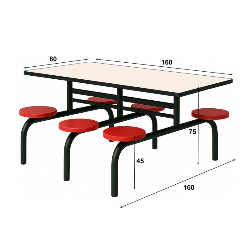 Mesa para Refeitório FIXA 6 Lugares MDP Branco de 25 mm - Assento VERMELHO - 50204