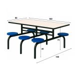 Mesa para Refeitório FIXA 6 Lugares MDP Branco de 25 mm - Assento AZUL - 50201