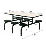 Mesa para Refeitório FIXA 6 Lugares MDP Branco de 25 mm - Assento PRETO - 50202